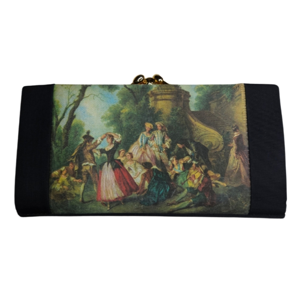 Vintage B. Giaconi Silk Kiss-Lock Coin Purse Wallet Classical Art To Wear